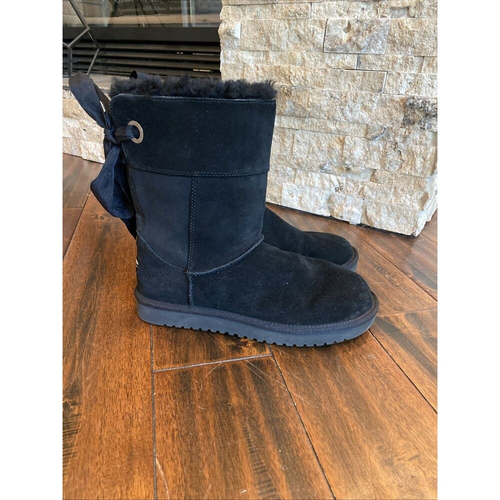 Koolaburra By UGG Bow Back Black Shearling Suede Boots Mid Length Size 8